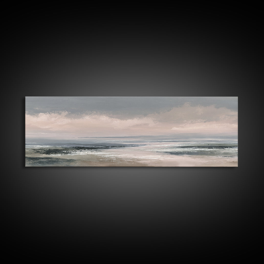 Tranquil Cloudscape with Blush Undertones Framed Canvas Print, Above Bed Art, Western Decor, Bedroom Decor, Fine Art, Serenity, ABA-3x1-69