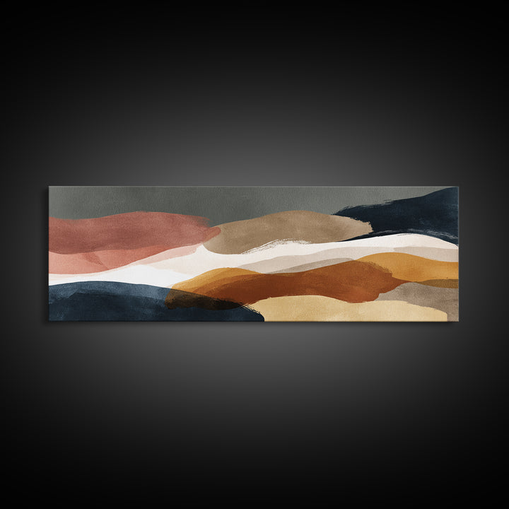 Warm Taupe Abstract Waves Framed Canvas Print, Above Bed Art, Gallery Decor, Bedroom Decor, Abstract Art, Serenity, Wall Art, ABA-3x1-7