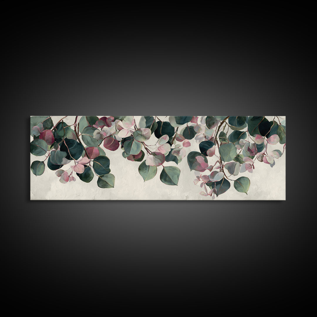 Soft Eucalyptus Branches Arranged Symmetrically Canvas Print, Above Bed Art, Art Print, Bedroom Decor, Watercolor Art, Serenity, ABA-3x1-70