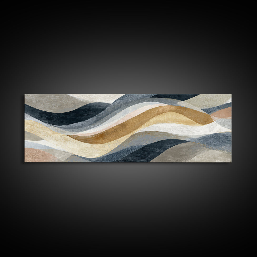 Warm Taupe Abstract Waves Framed Canvas Print, Above Bed Art, Bedroom Decor, Abstract Art, Serenity, Boho Decor, Western Decor, ABA-3x1-79