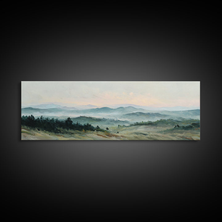 Soft Romantic Landscape Framed Canvas Print, Above Bed Art, Sage Green Wall Art, Bedroom Decor, Serenity, Modern Decor, ABA-3x1-81