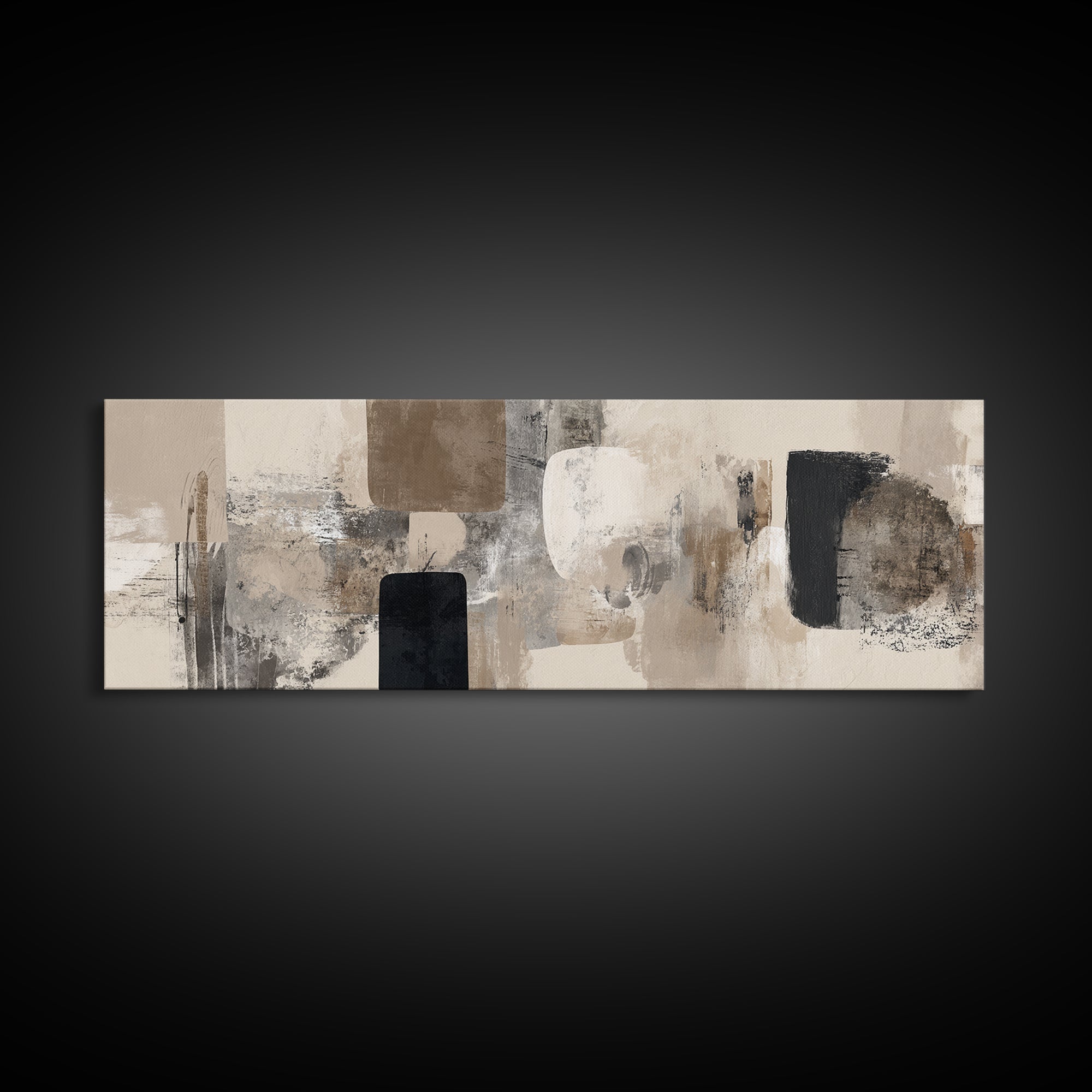Japandi Ink Shapes Framed Canvas Print, Above Bed Art, Digital Print, Bedroom Decor, Fine Art, Serenity, Living Room Wall Art, ABA-3x1-82