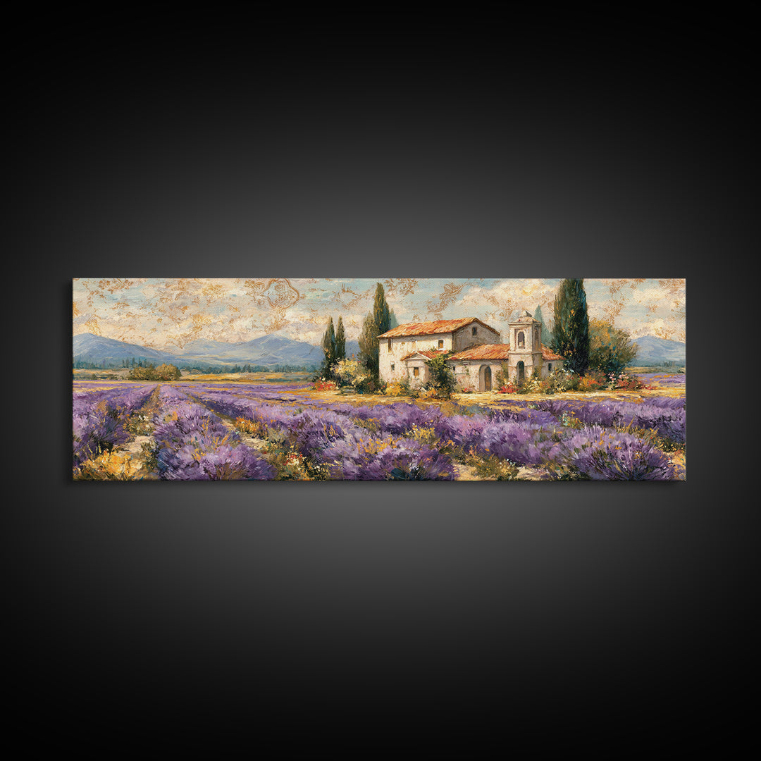 Oversized Lavender Field Canvas Print, Above Bed Art, Mid Century Modern, Bedroom Decor, Serenity, Horizontal Wall Art, ABA-3x1-83