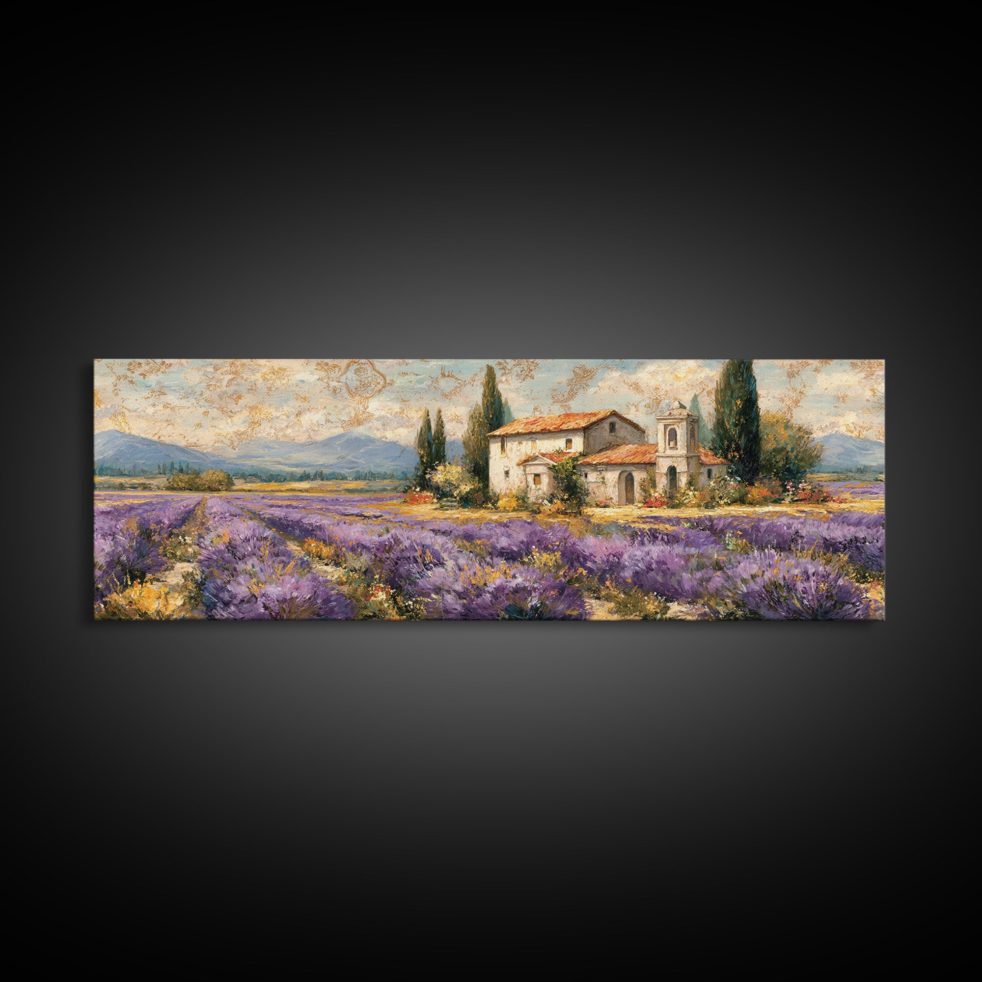 Oversized Lavender Field Canvas Print, Above Bed Art, Mid Century Modern, Bedroom Decor, Serenity, Horizontal Wall Art, ABA-3x1-83