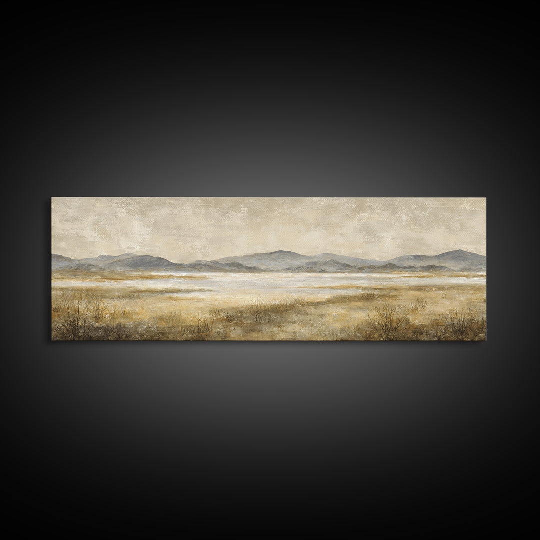Panoramic Misty Mountain Landscape Framed Canvas Print, Above Bed Art, Bedroom Wall Decor, Bedroom Decor, Fine Art, Serenity, ABA-3x1-89