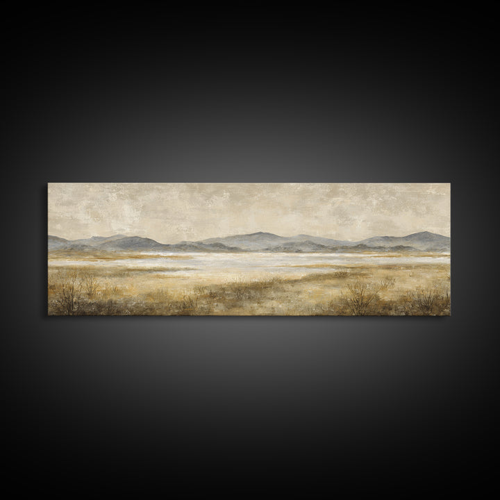 Panoramic Misty Mountain Landscape Framed Canvas Print, Above Bed Art, Bedroom Wall Decor, Bedroom Decor, Fine Art, Serenity, ABA-3x1-89