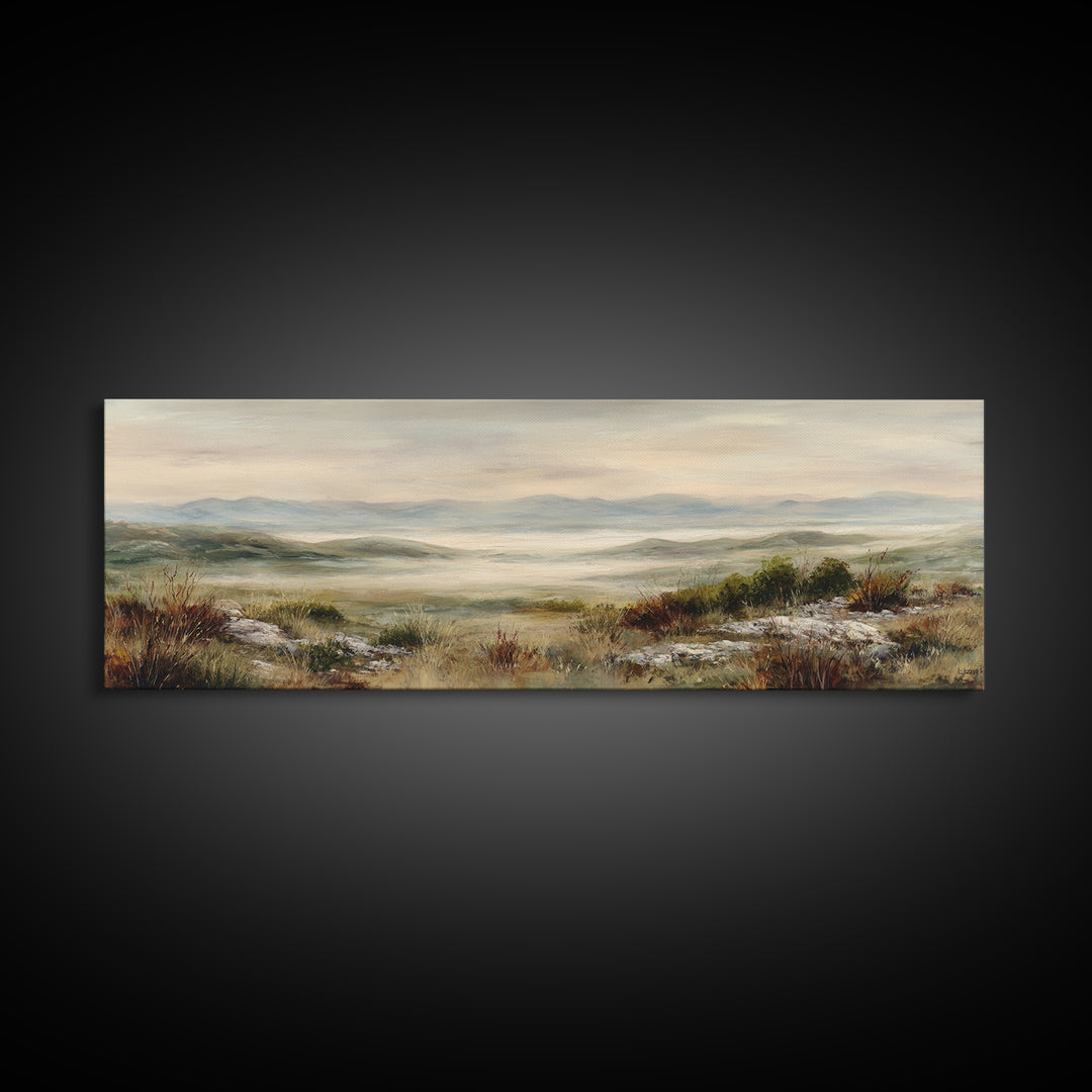 Soft Romantic Landscape Framed Canvas Print, Above Bed Art, Canvas Wall Art, Bedroom Decor, Fine Art, Serenity, Boho Wall Decor, ABA-3x1-9