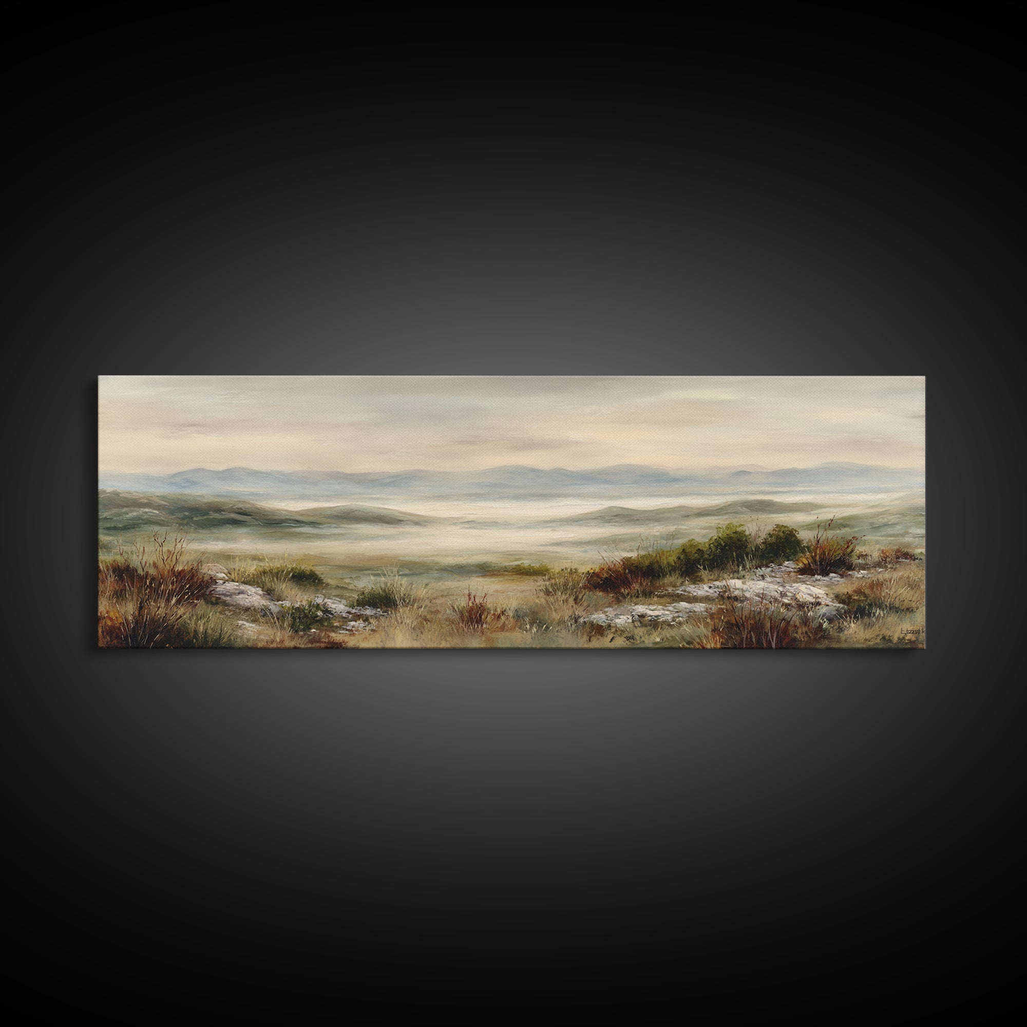 Soft Romantic Landscape Framed Canvas Print, Above Bed Art, Canvas Wall Art, Bedroom Decor, Fine Art, Serenity, Boho Wall Decor, ABA-3x1-9