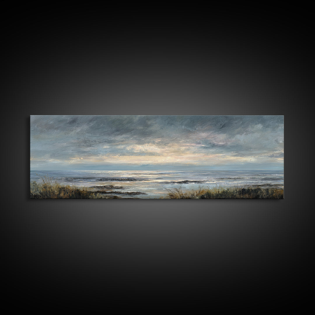 Tranquil Cloudscape with Blush Undertones Canvas Print, Above Bed Art, Above Bed Decor, Bedroom Decor, Fine Art, Serenity, ABA-3x1-93