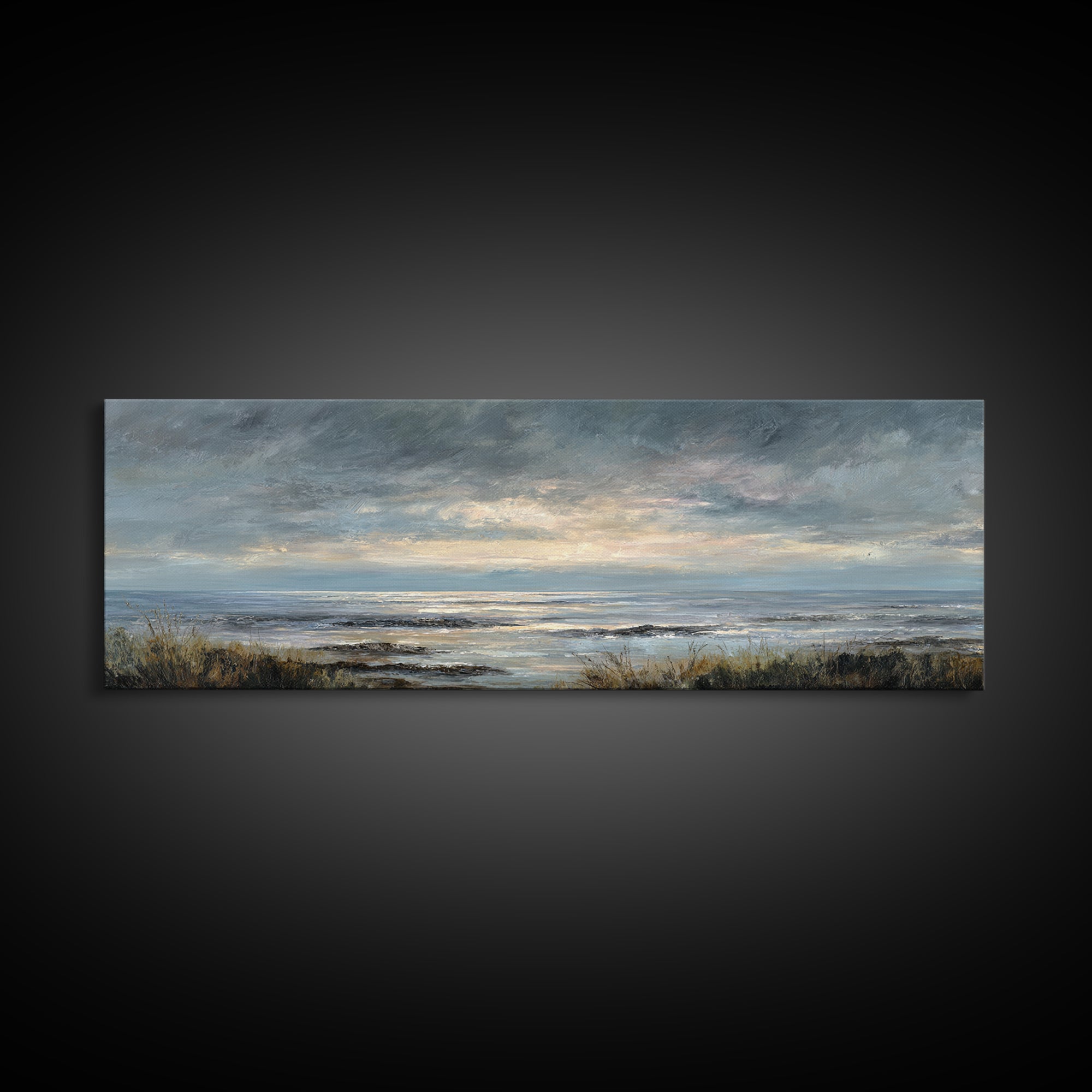 Tranquil Cloudscape with Blush Undertones Canvas Print, Above Bed Art, Above Bed Decor, Bedroom Decor, Fine Art, Serenity, ABA-3x1-93