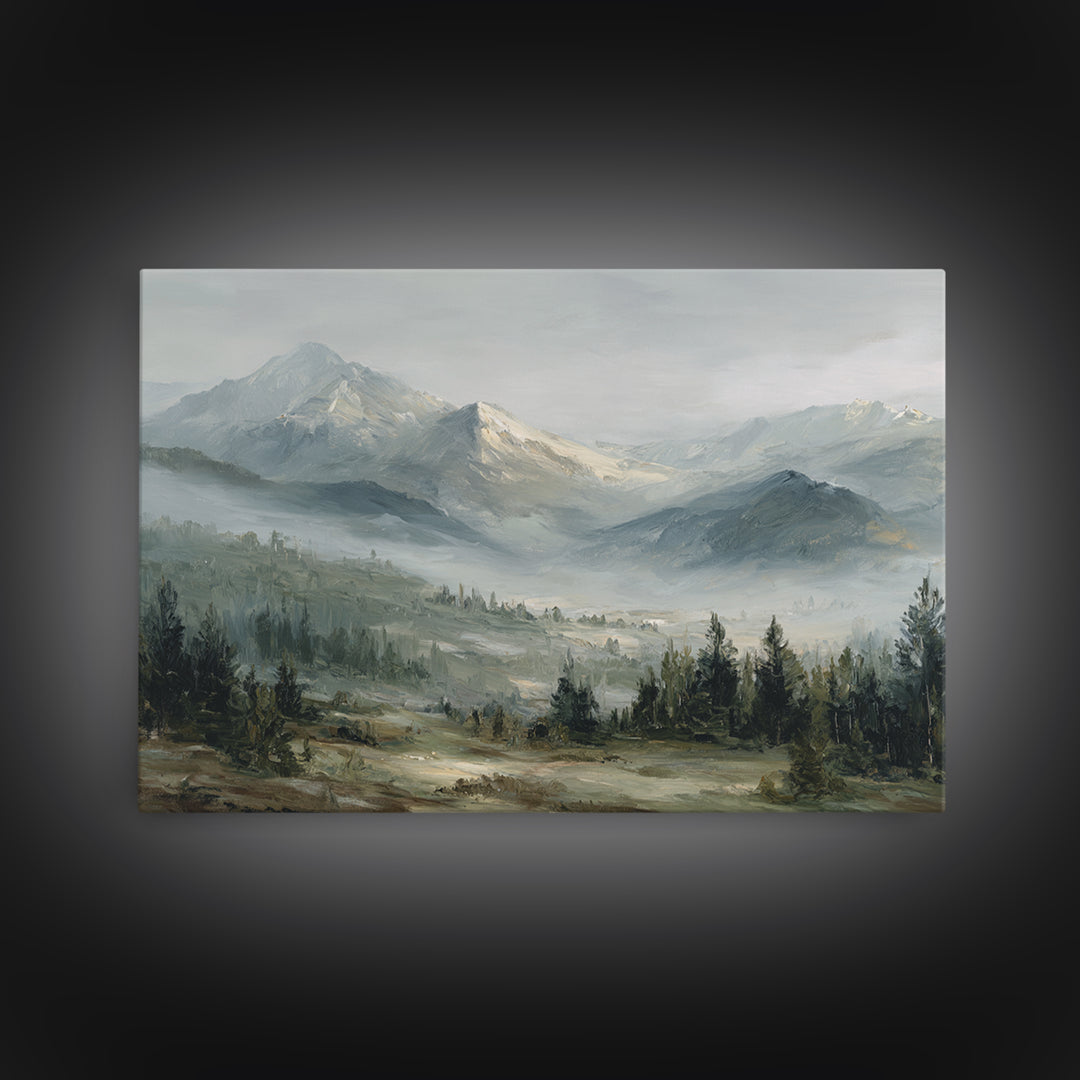 Soft Alpine Horizon Framed Canvas Print, Above Bed Art, Modern Decor, Bedroom Decor, Fine Art, Serenity, Digital Prints, ABA-3x2-100