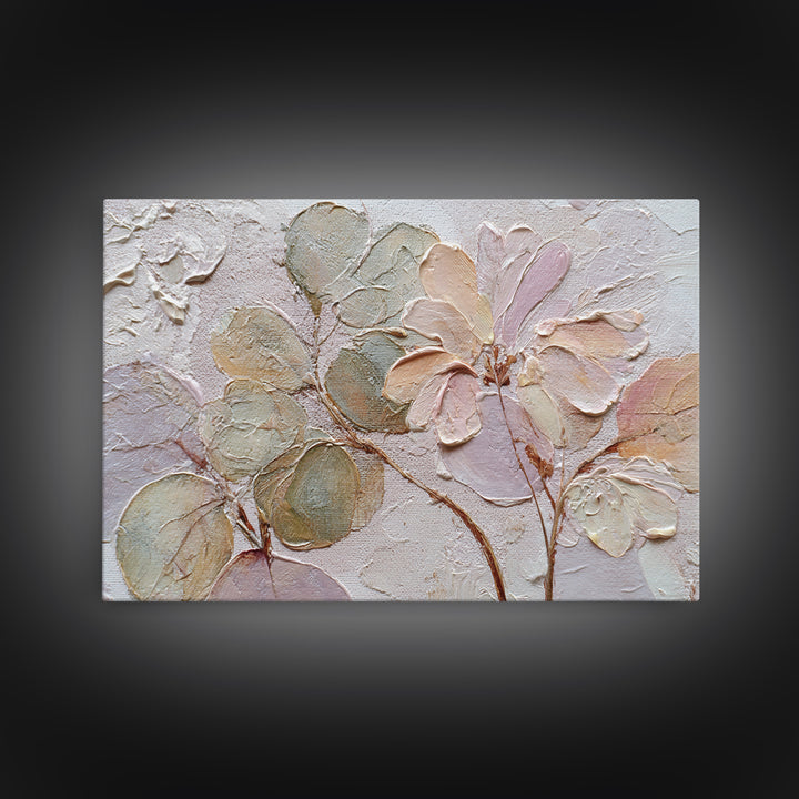 Tonal Botanical Shadows on Plaster Surface Framed Canvas Print, Above Bed Art, Dopamine Decor, Bedroom Decor, Serenity, ABA-3x2-27