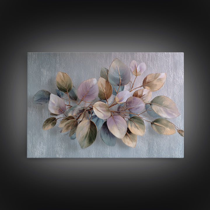 Soft Eucalyptus Branches Arranged Symmetrically Canvas Print, Above Bed Art, Boho Wall Art, Bedroom Decor, Watercolor Art, ABA-3x2-34