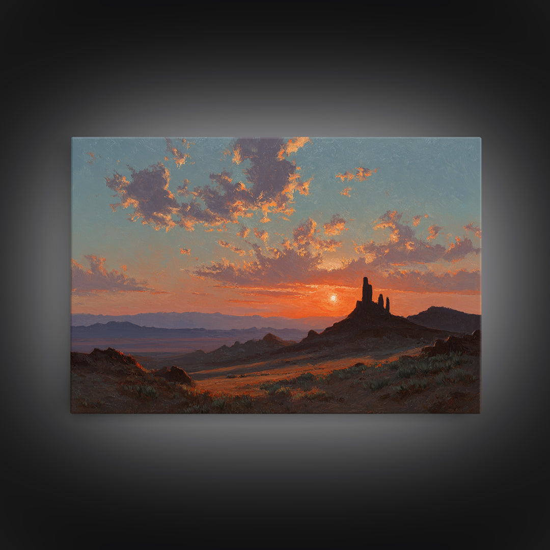 Dreamy Desert Sunset Framed Canvas Print, Above Bed Art, Bedroom Wall Art, Bedroom Decor, Fine Art, Serenity, Textured Painting, ABA-3x2-35