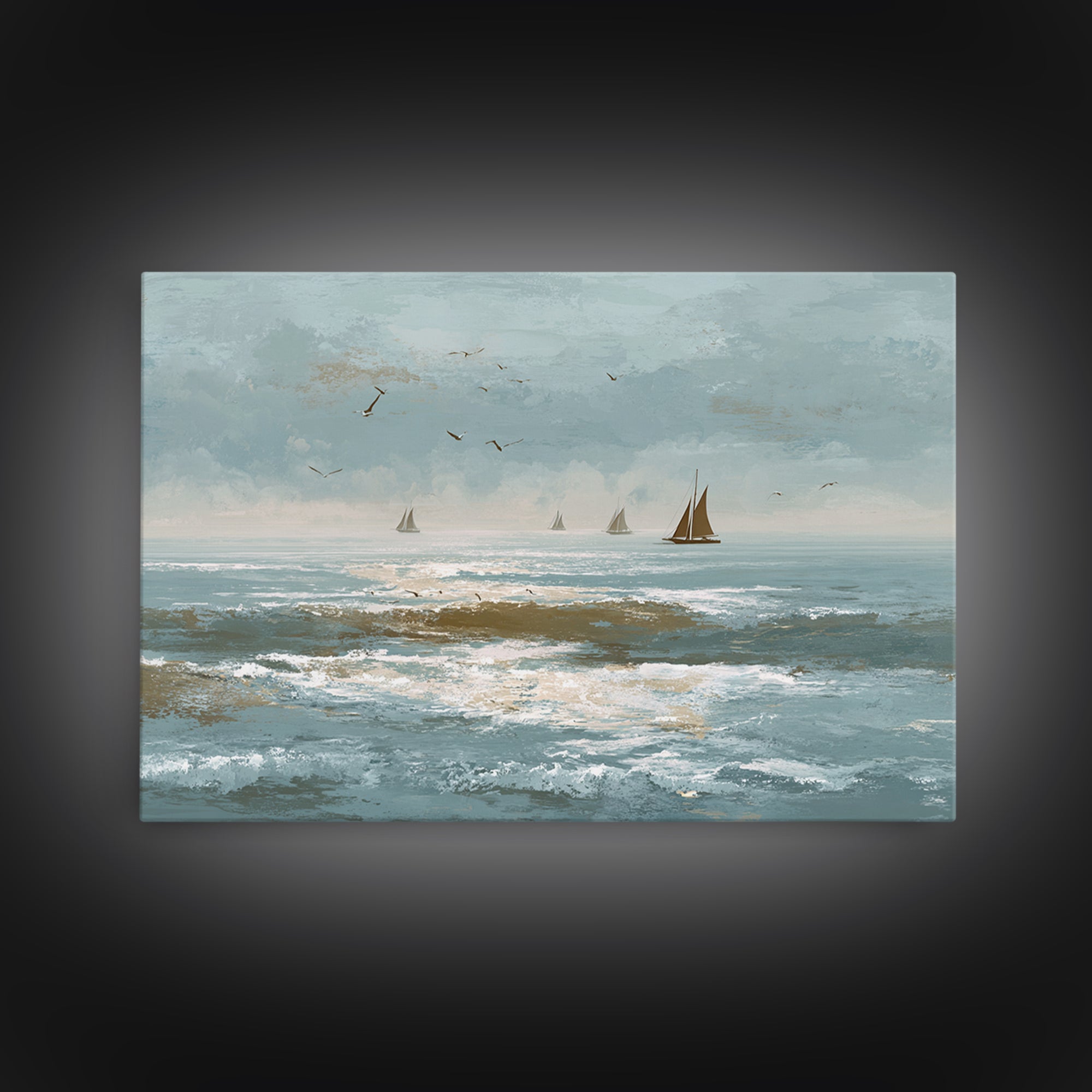 Serene Ocean Tide Seen from Above Canvas Print, Above Bed Art, Western Decor, Bedroom Decor, Oil Painting, Serenity, ABA-3x2-49