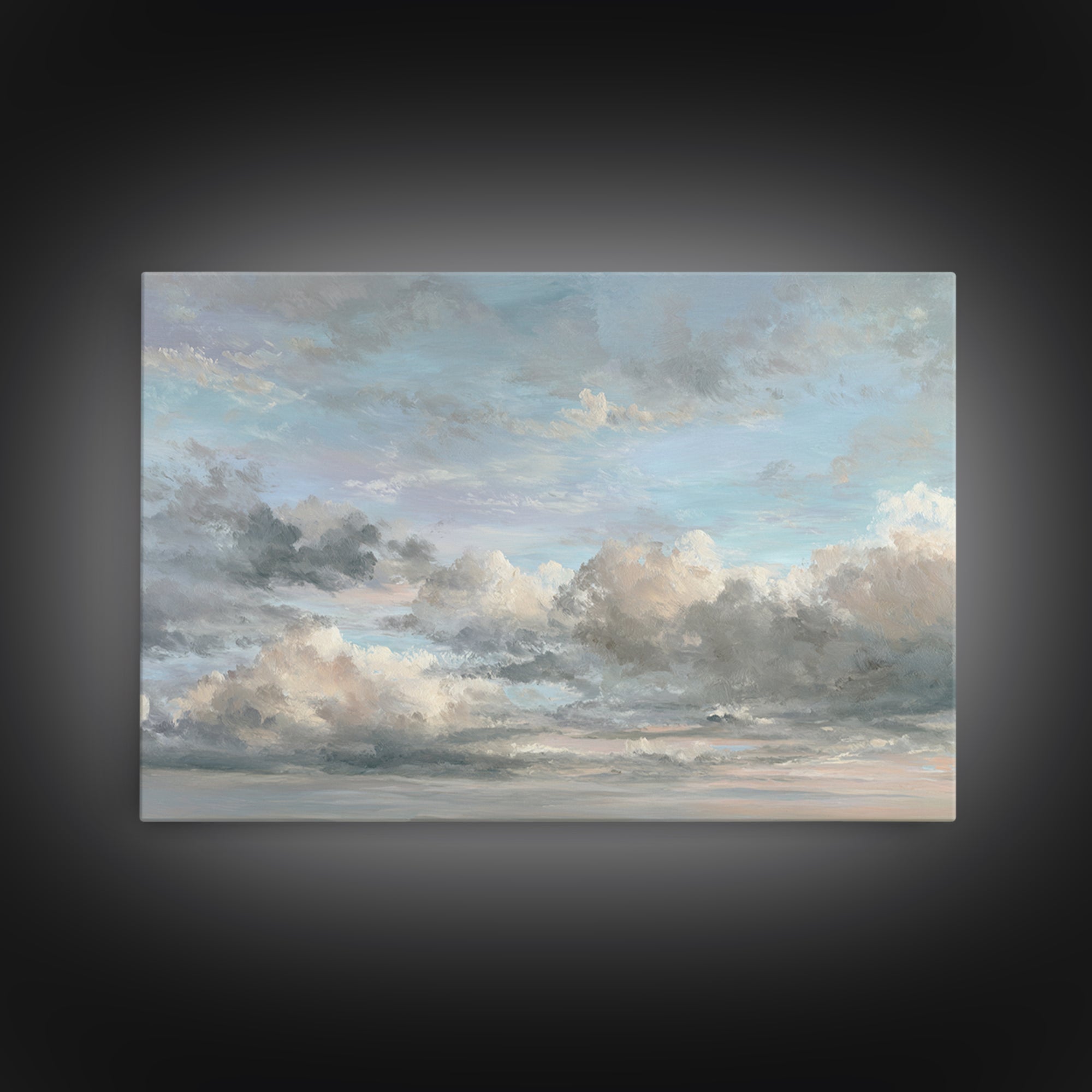 Tranquil Cloudscape with Blush Undertones Canvas Print, Above Bed Art, Japanese Wall Art, Bedroom Decor, Fine Art, Serenity, ABA-3x2-57