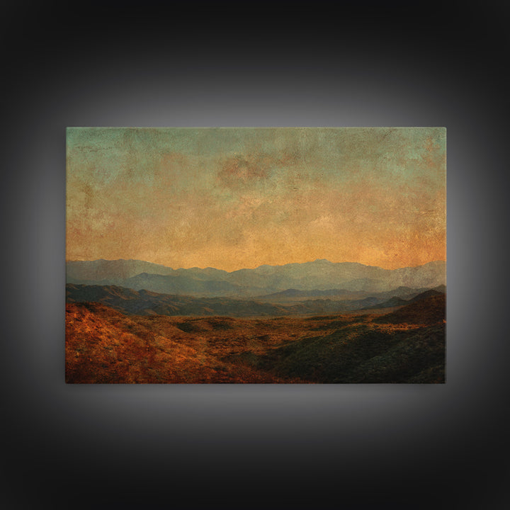 Dreamy Desert Sunset Framed Canvas Print, Above Bed Art, Art Print, Bedroom Decor, Fine Art, Serenity, Dorm Decor, ABA-3x2-59