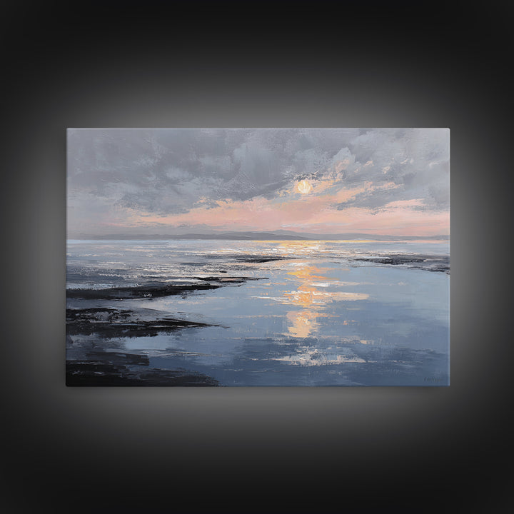 Serene Ocean Tide Seen from Above Canvas Print, Above Bed Art, Western Decor, Bedroom Decor, Oil Painting, Serenity, ABA-3x2-73