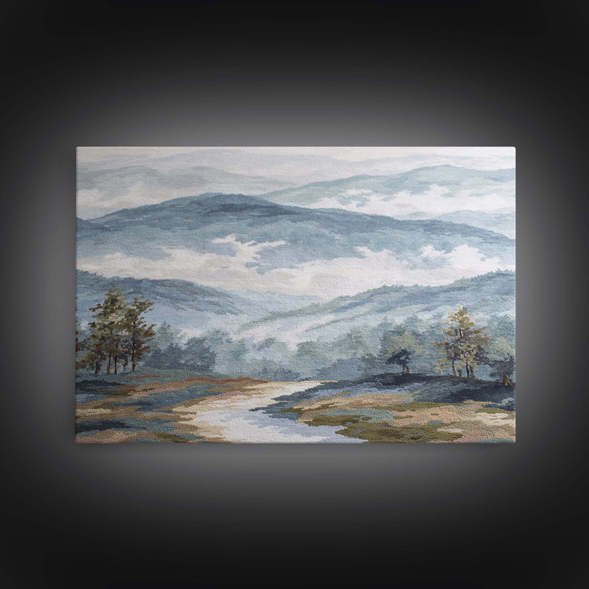 Soft Alpine Horizon Canvas Print, Above Bed Art, 3 Piece Wall Art, Bedroom Decor, Fine Art, Serenity, Textured Painting, ABA-3x2-76