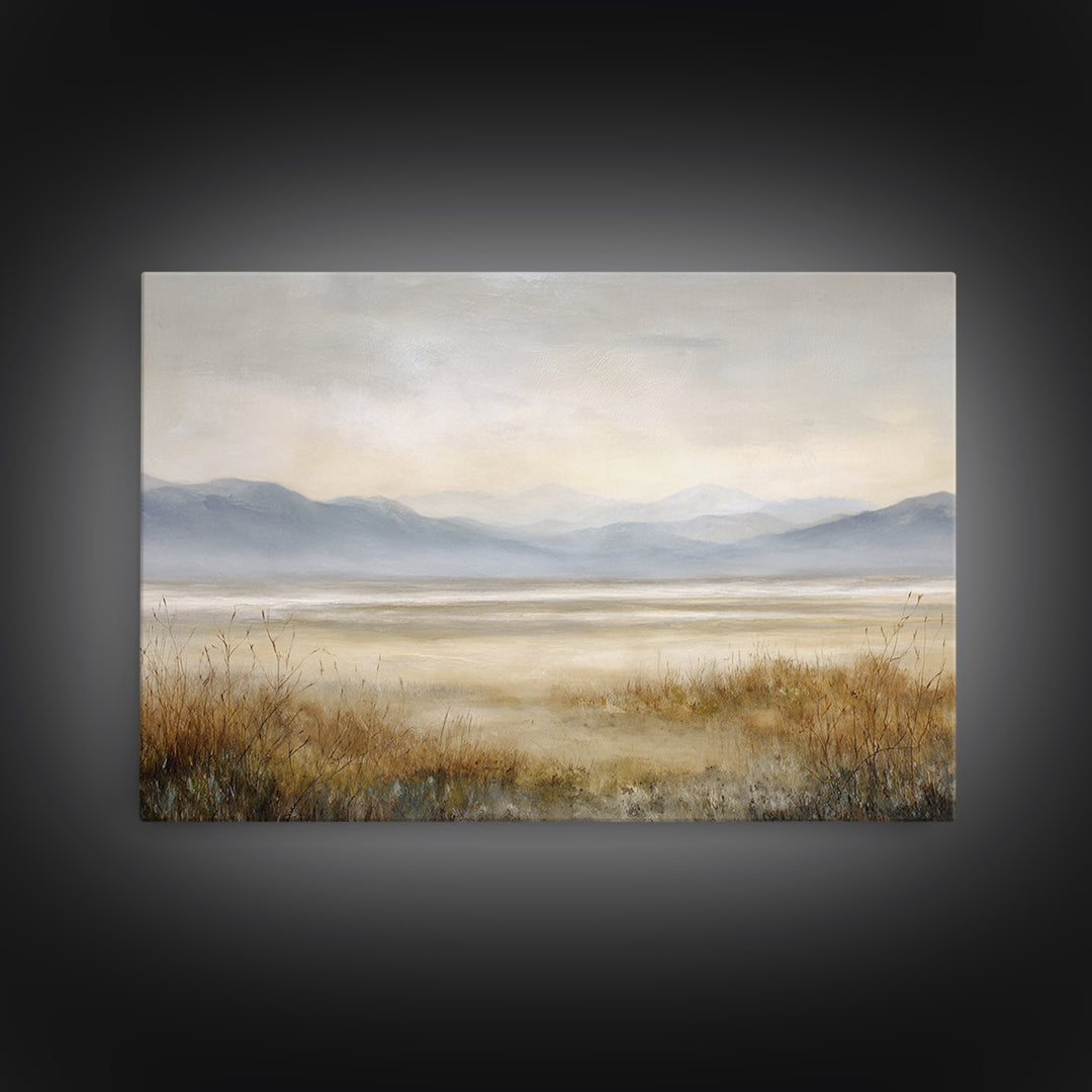 Panoramic Misty Mountain Landscape Framed Canvas Print, Above Bed Art, Home Decor, Bedroom Decor, Fine Art, Serenity, ABA-3x2-77