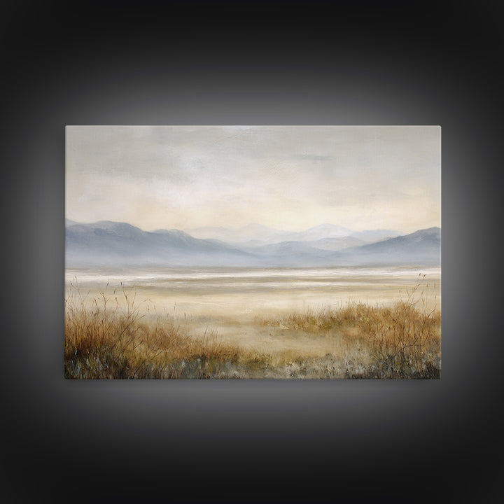 Panoramic Misty Mountain Landscape Framed Canvas Print, Above Bed Art, Home Decor, Bedroom Decor, Fine Art, Serenity, ABA-3x2-77