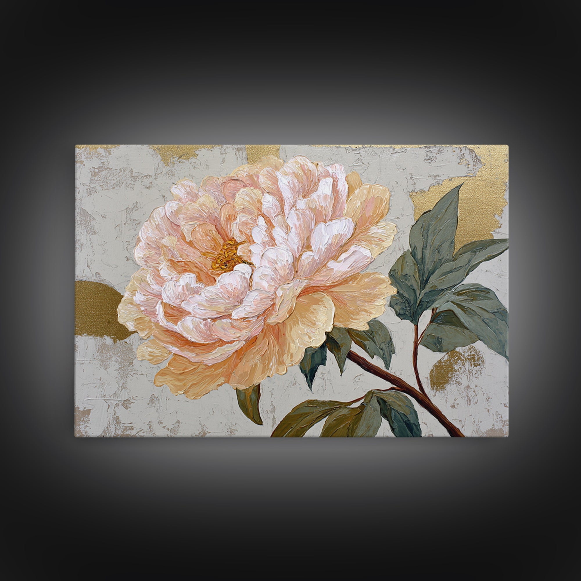 Romantic Oversized Peony Bloom on Warm Linen Framed Canvas Print, Above Bed Art, Boho Wall Decor, Bedroom Decor, Abstract Art, ABA-3x2-78