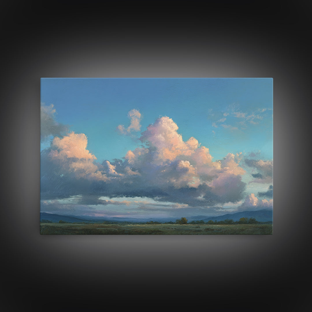 Tranquil Cloudscape with Blush Undertones Framed Canvas Print, Above Bed Art, Printable Art, Bedroom Decor, Fine Art, Serenity, ABA-3x2-9