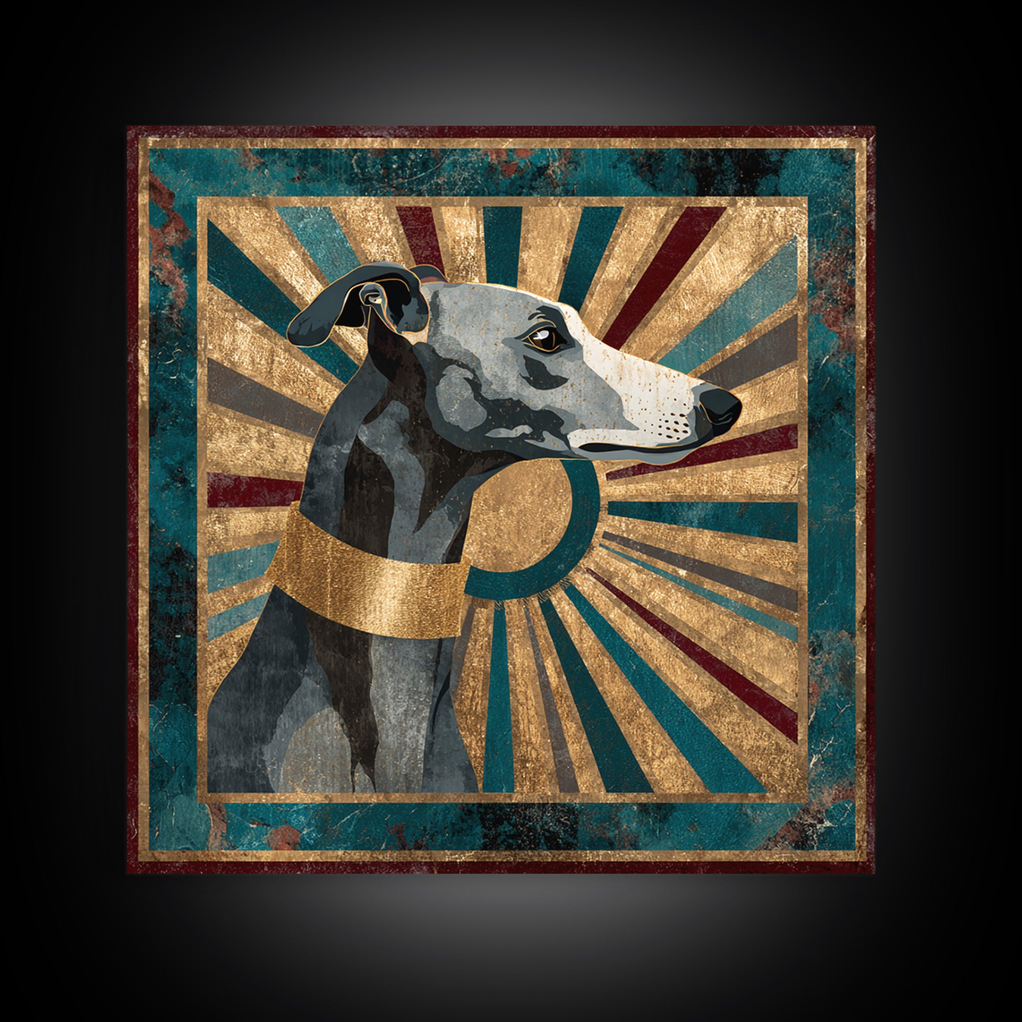 Elegant Greyhound Silhouette Canvas Print, Art Deco Art, Gallery Decor, Living Room Decor, Fine Art, Glamour, Wall Art, ADA-1x1-17