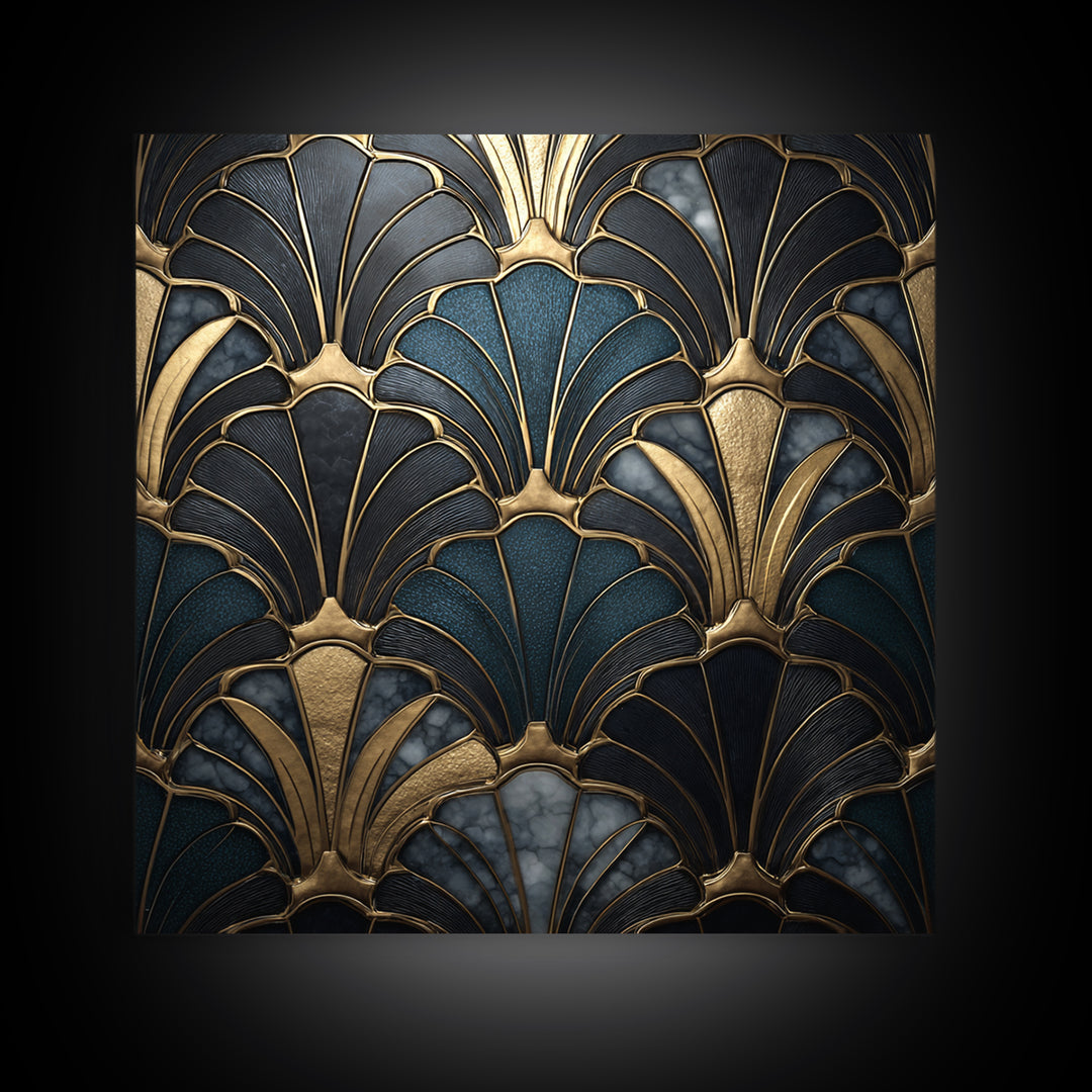 Fan Shaped Shell Motif Canvas Print, Art Deco Art, Decor, Living Room Decor, Abstract Art, Glamour, Apartment Decor, ADA-1x1-20