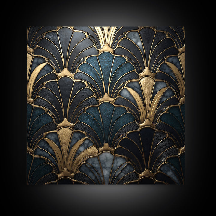 Fan Shaped Shell Motif Canvas Print, Art Deco Art, Decor, Living Room Decor, Abstract Art, Glamour, Apartment Decor, ADA-1x1-20