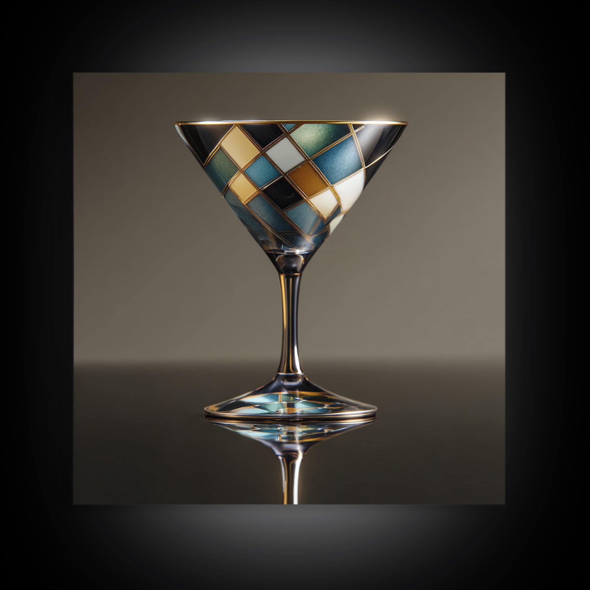 Luxury Cocktail Glass Framed Canvas Print, Art Deco Art, Textured Painting, Living Room Decor, Abstract Art, Glamour, ADA-1x1-29