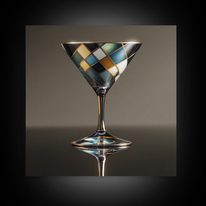 Luxury Cocktail Glass Framed Canvas Print, Art Deco Art, Textured Painting, Living Room Decor, Abstract Art, Glamour, ADA-1x1-29