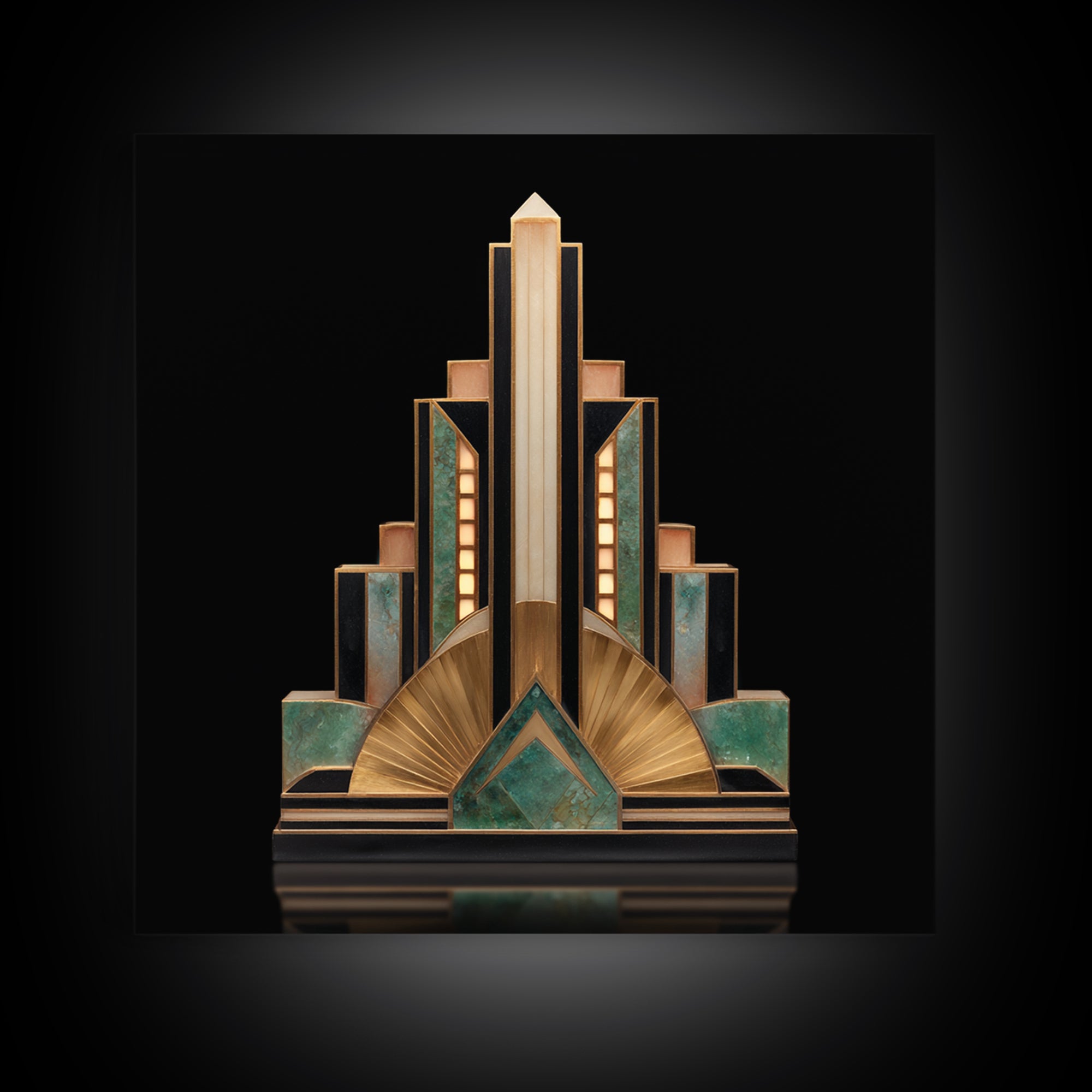 Stylized Skyscraper Crown Framed Canvas Print, Art Deco Art, Art Deco Wallpaper, Living Room Decor, Fine Art, Glamour, ADA-1x1-46