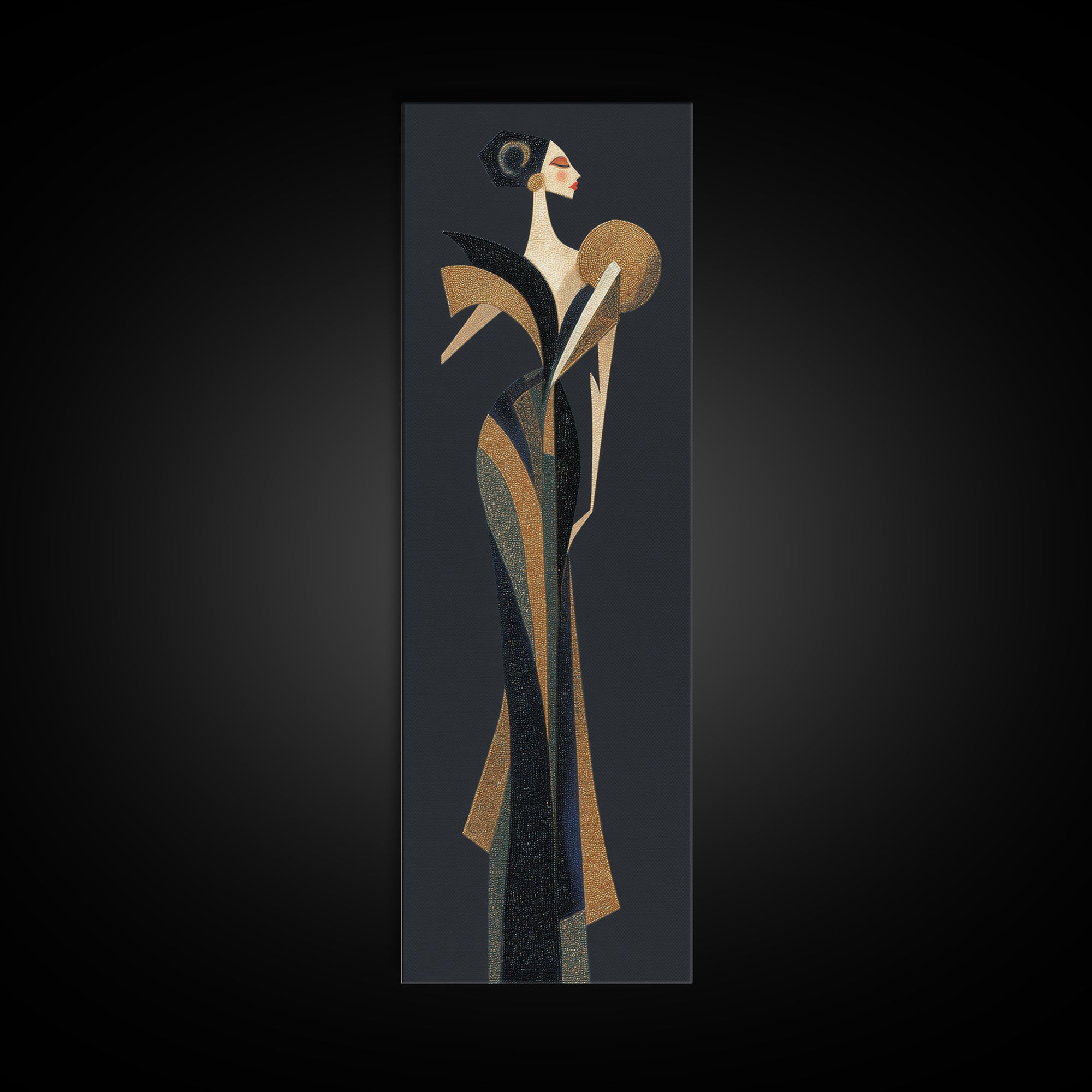 Deco Dancer in Beaded Dress and Angular Framed Canvas Print, Art Deco Art, Boho Decor, Living Room Decor, Oil Painting, Glamour, ADA-1x3-91