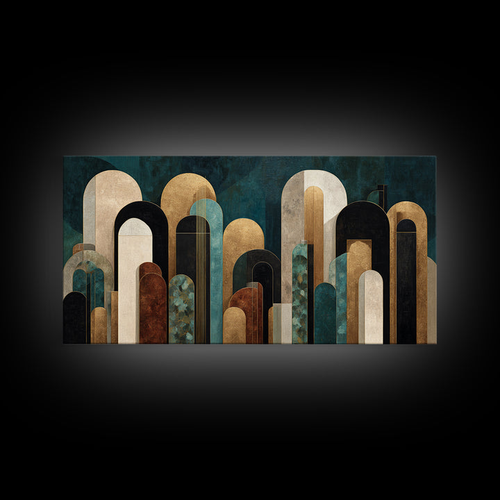 Abstract Stepped Arches Framed Canvas Print, Art Deco Art, Luxury Decor, Living Room Decor, Abstract Art, Glamour, Art Print, ADA-2x1-14