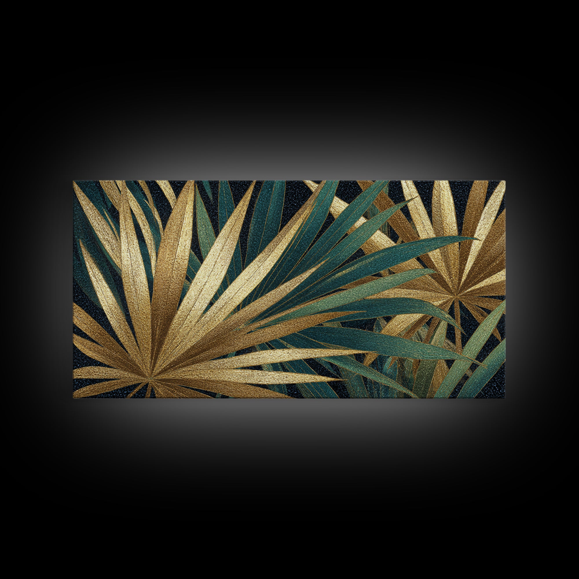 Golden Palm Fronds Arranged Framed Canvas Print, Art Deco Art, Contemporary Art, Living Room Decor, Fine Art, Glamour, ADA-2x1-28