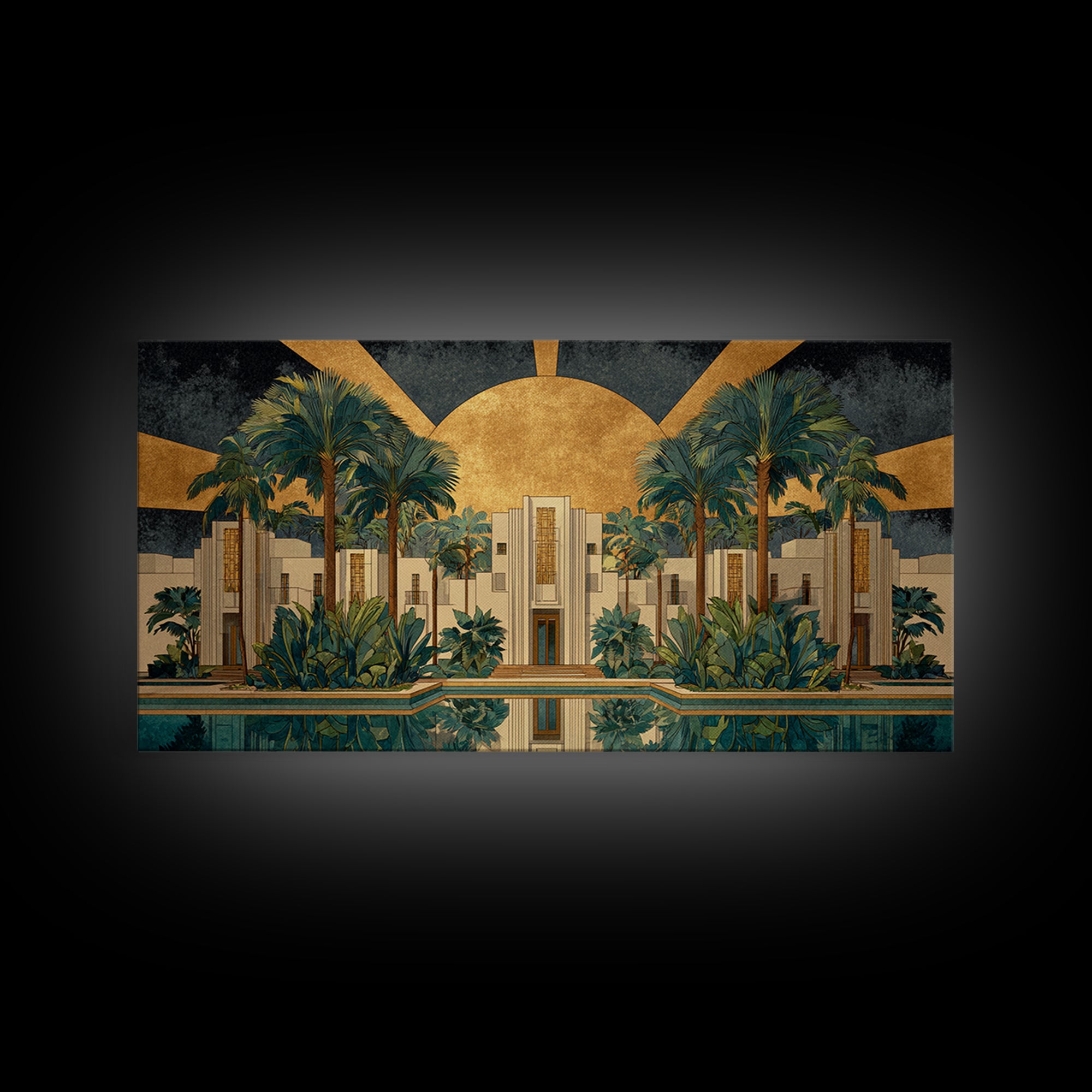 Tropical Hotel Facade Framed Canvas Print, Art Deco Art, Apartment Decor, Living Room Decor, Fine Art, Glamour, Gallery Decor, ADA-2x1-84