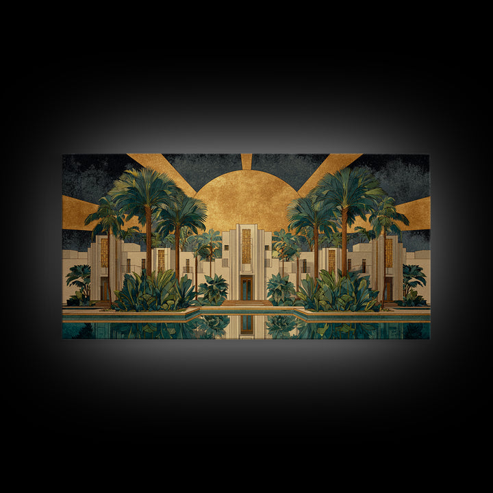 Tropical Hotel Facade Framed Canvas Print, Art Deco Art, Apartment Decor, Living Room Decor, Fine Art, Glamour, Gallery Decor, ADA-2x1-84