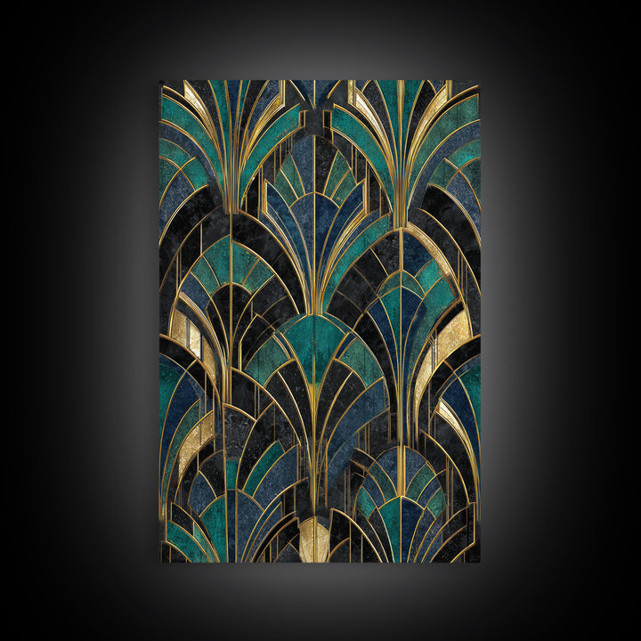 Black and Gold Sunburst Pattern Canvas Print, Art Deco Art, Contemporary Art, Living Room Decor, Glamour, Mid Century Modern, ADA-2x3-10