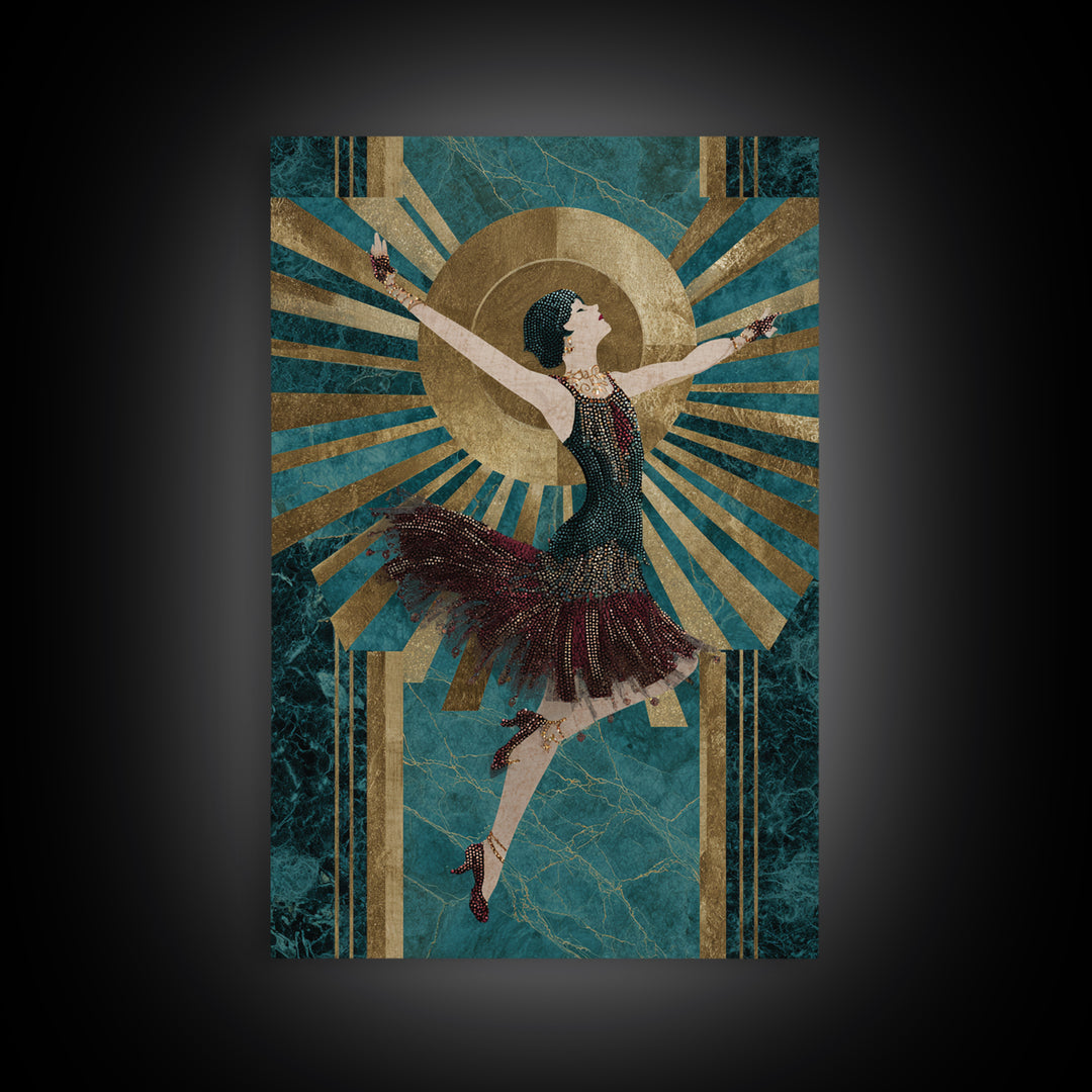 Deco Dancer in Beaded Dress and Angular Canvas Print, Art Deco Art, Minimalist Decor, Living Room Decor, Fine Art, Glamour, ADA-2x3-15