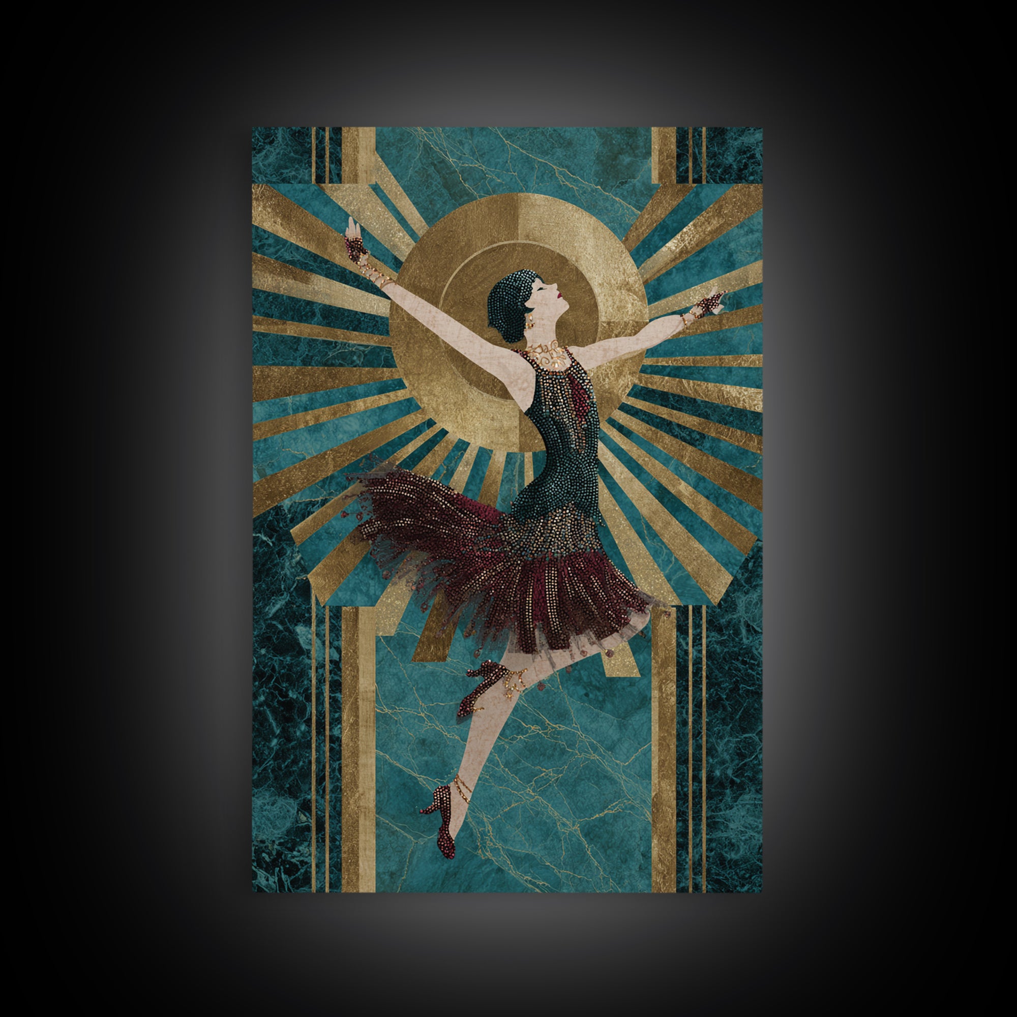 Deco Dancer in Beaded Dress and Angular Canvas Print, Art Deco Art, Minimalist Decor, Living Room Decor, Fine Art, Glamour, ADA-2x3-15