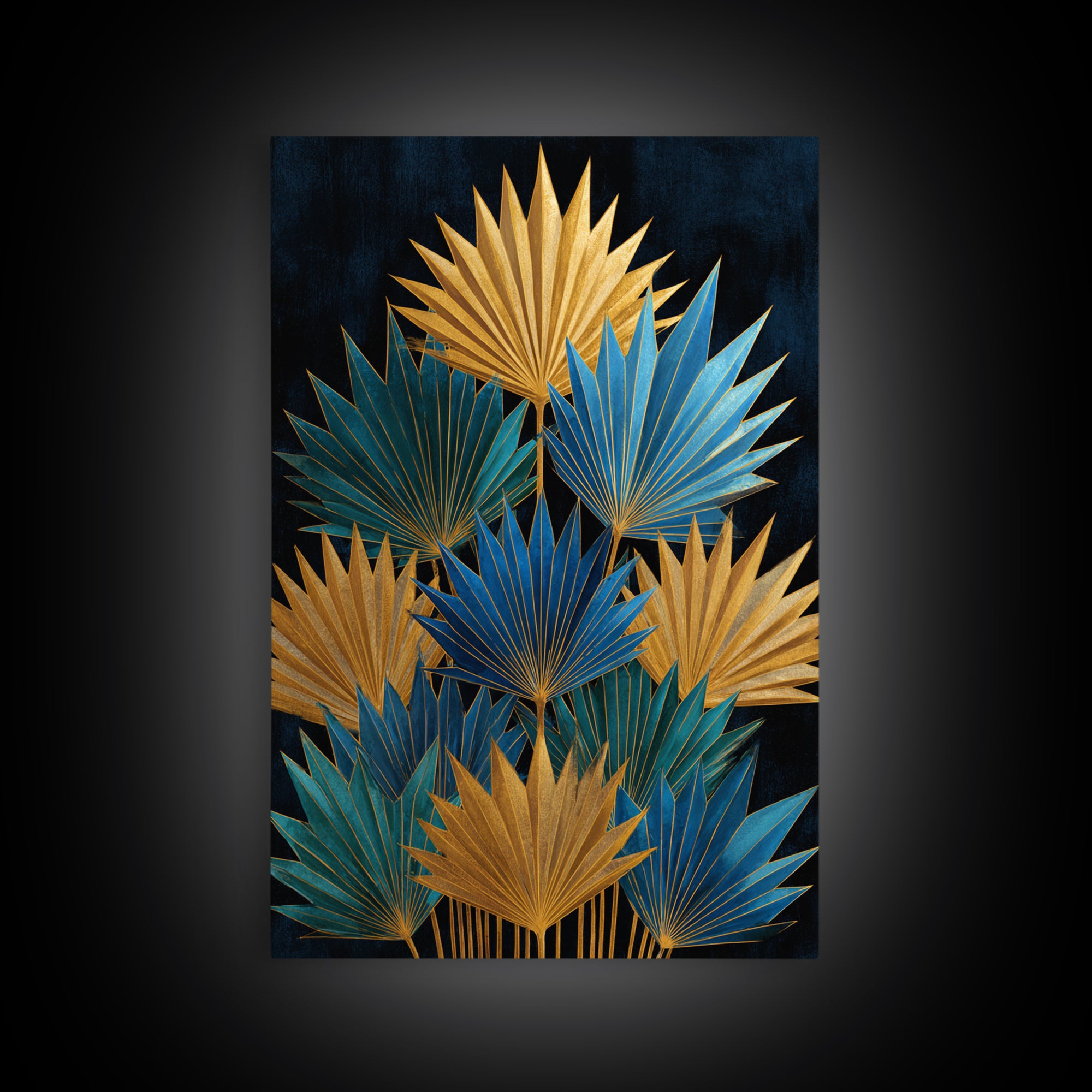Golden Palm Fronds Arranged Canvas Print, Art Deco Art, Gallery Decor, Living Room Decor, Fine Art, Glamour, Wall Art, ADA-2x3-16
