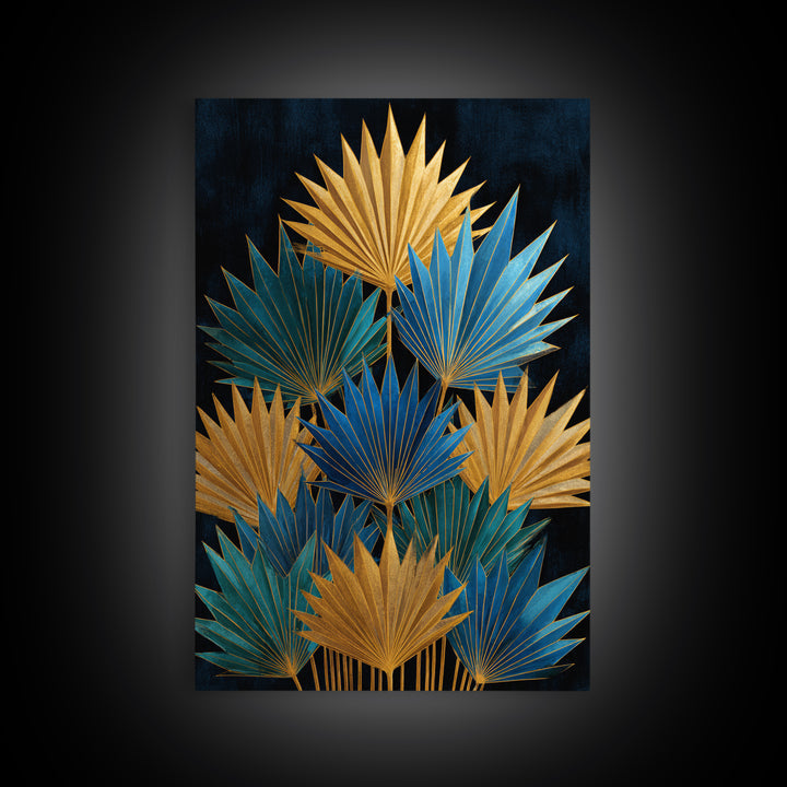 Golden Palm Fronds Arranged Canvas Print, Art Deco Art, Gallery Decor, Living Room Decor, Fine Art, Glamour, Wall Art, ADA-2x3-16
