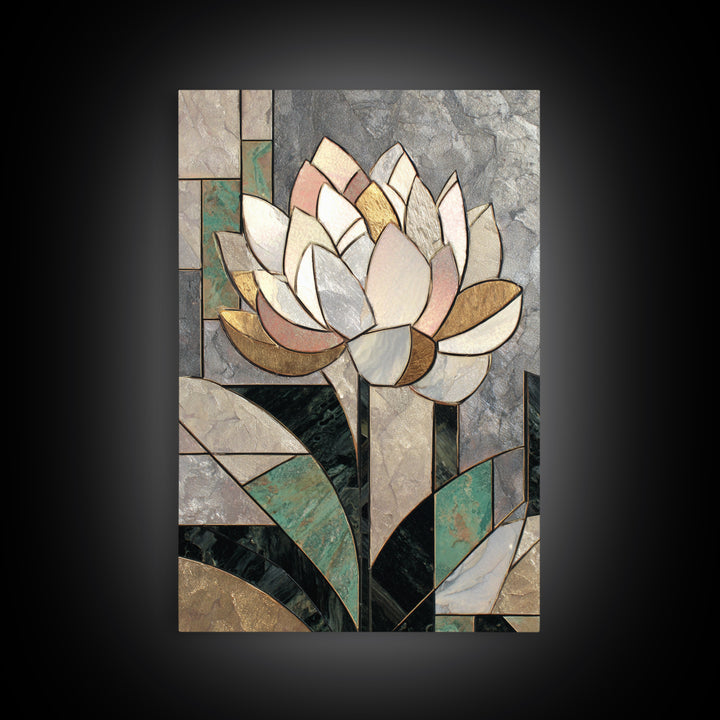 Geometric Lotus Flower Framed Canvas Print, Art Deco Art, Art Deco, Living Room Decor, Watercolor Art, Glamour, ADA-2x3-20