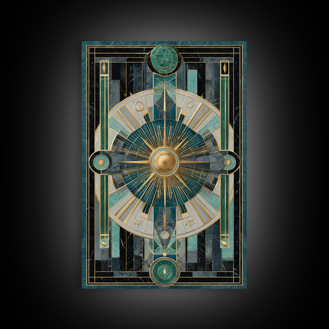 Deco Zodiac Wheel Framed Canvas Print, Art Deco Art, Art Deco, Living Room Decor, Abstract Art, Glamour, Art Deco Wallpaper, ADA-2x3-53