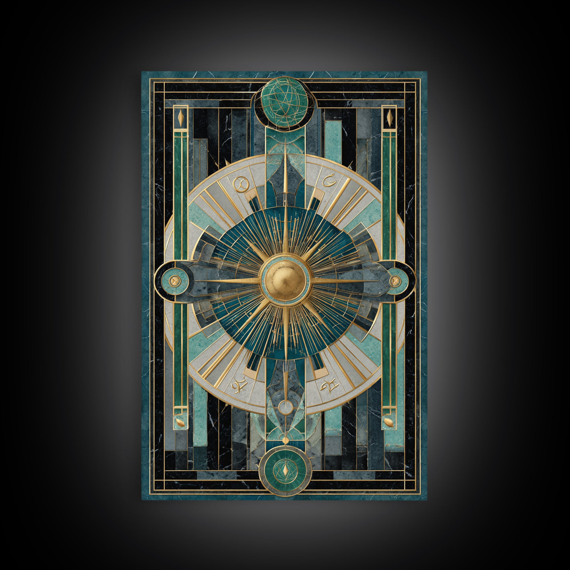 Deco Zodiac Wheel Framed Canvas Print, Art Deco Art, Art Deco, Living Room Decor, Abstract Art, Glamour, Art Deco Wallpaper, ADA-2x3-53