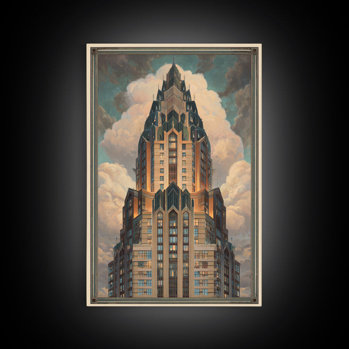 Stylized Skyscraper Crown Canvas Print, Art Deco Art, Wall Decor, Living Room Decor, Fine Art, Glamour, Abstract Art, ADA-2x3-54