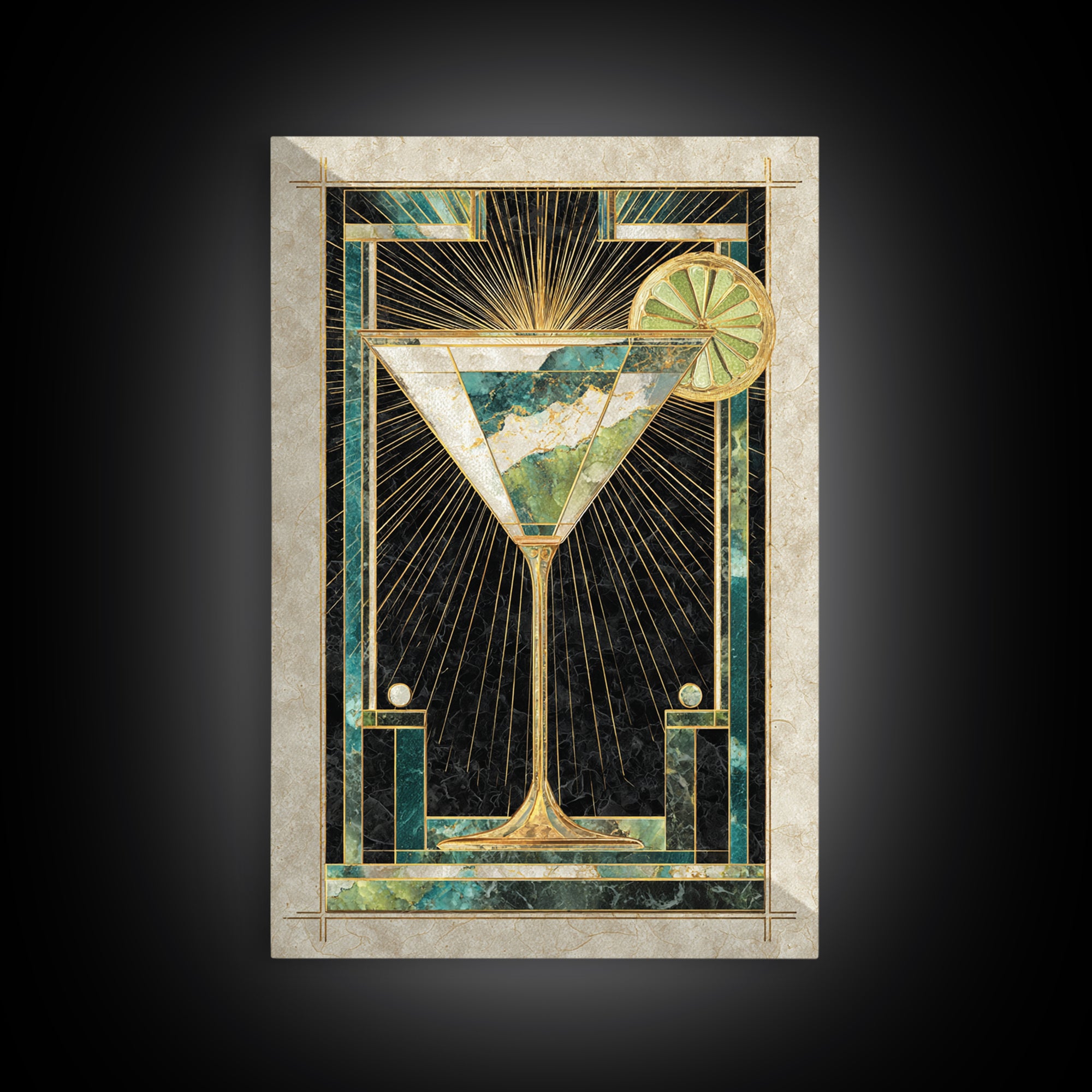 Luxury Cocktail Glass Framed Canvas Print, Art Deco Art, Wall Art Print, Living Room Decor, Glamour, Statement Artwork, ADA-2x3-85