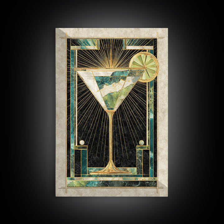 Luxury Cocktail Glass Framed Canvas Print, Art Deco Art, Wall Art Print, Living Room Decor, Glamour, Statement Artwork, ADA-2x3-85