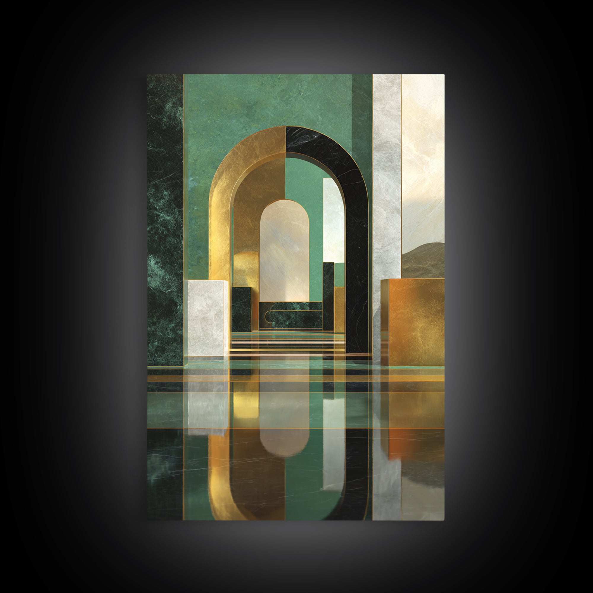 Deco Doorway Study Canvas Print, Art Deco Art, Blue Wallpaper, Living Room Decor, Oil Painting, Glamour, Minimalist Decor, ADA-2x3-95